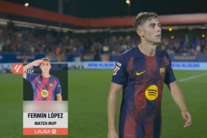 2进球2关键传球，费尔明当选巴萨6-0瓦伦西亚全场最佳球员