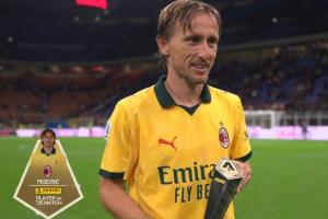 1进球2关键传球，莫德里奇当选米兰1-0博洛尼亚一役全场最佳