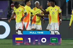 世青赛首轮哥伦比亚1-0击败沙特，与挪威同积3分领跑F组