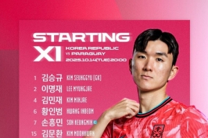 韩国对阵巴拉圭首发：孙兴慜、金玟哉、黄仁范、严智星在列
